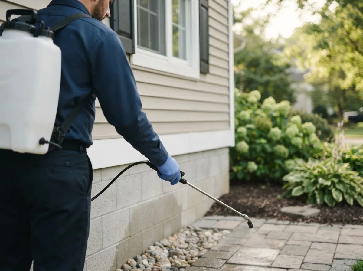Pest control technician inspecting a home in De Soto, IL